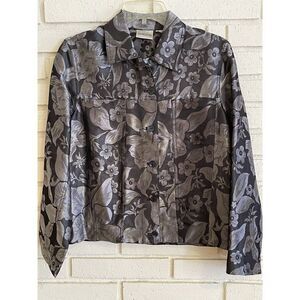 Chicos Rayon Silk Jacket Size 0 (Sm/4)  Silver Metallic Floral‎ Button Up